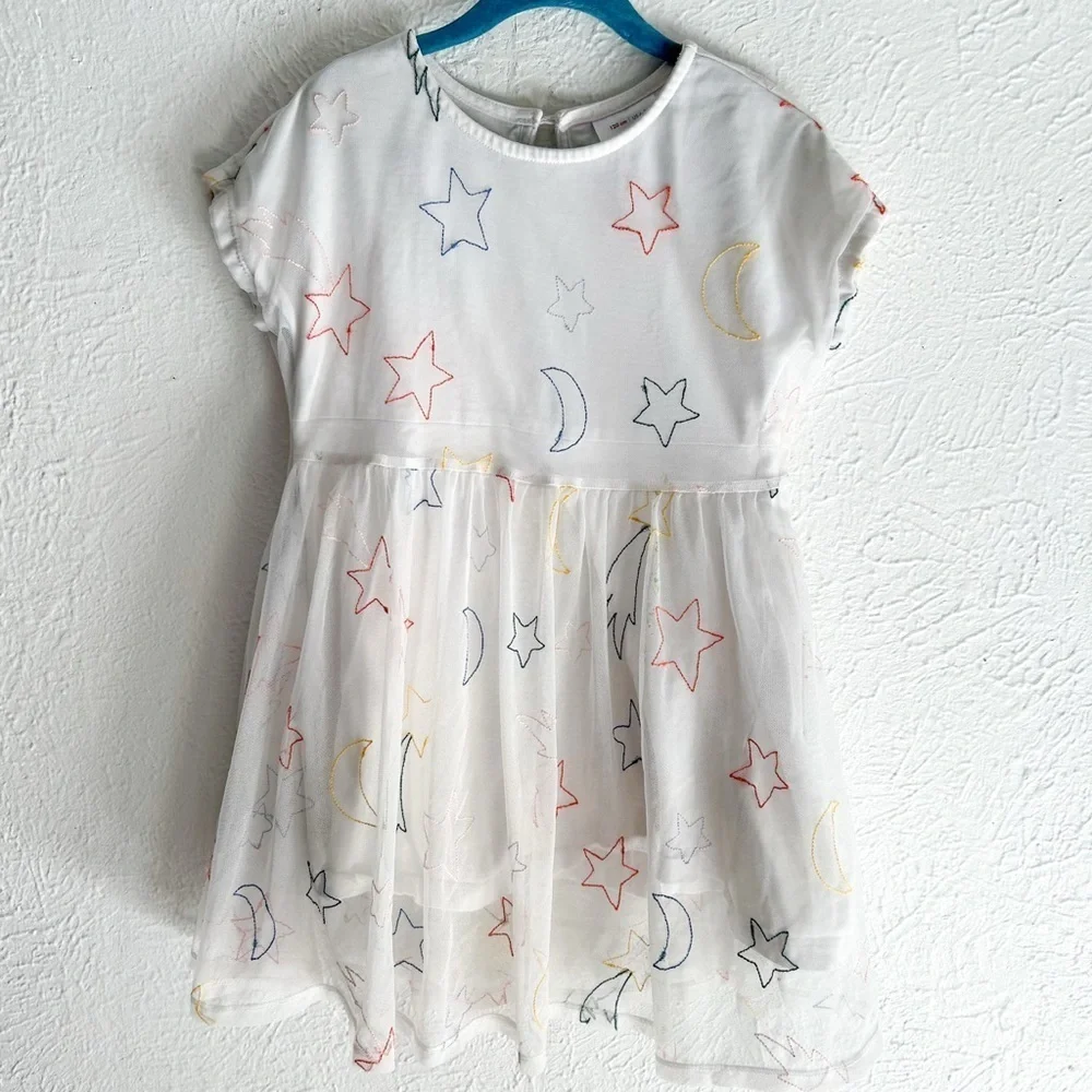Hanna Andersson White Celestial Star & Moon Tulle Dress Girls 6-7